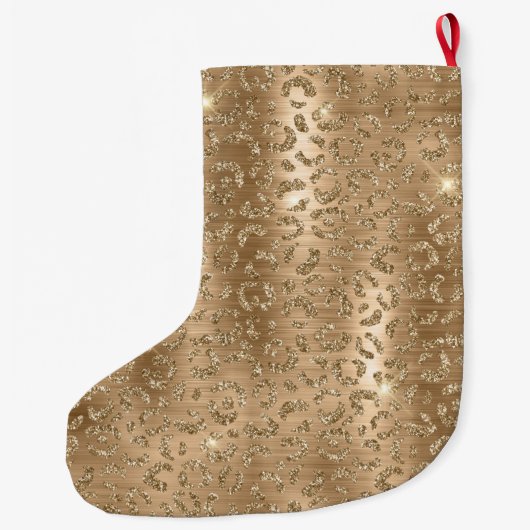Gold Glam Glitter Leopard Print Grote Kerstsok (Achterkant)