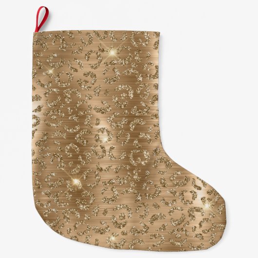 Gold Glam Glitter Leopard Print Grote Kerstsok (Voorkant)