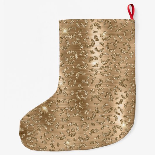 Gold Glam Glitter Leopard Print Grote Kerstsok (Achterkant)