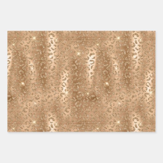 Gold Glam Glitter Leopard Print Inpakpapier Vel (Voorkant 3)