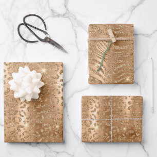 Gold Glam Glitter Leopard Print Inpakpapier Vel