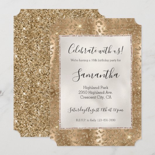 Gold Glam Glitter Leopard Print Kaart (Voorkant / Achterkant)