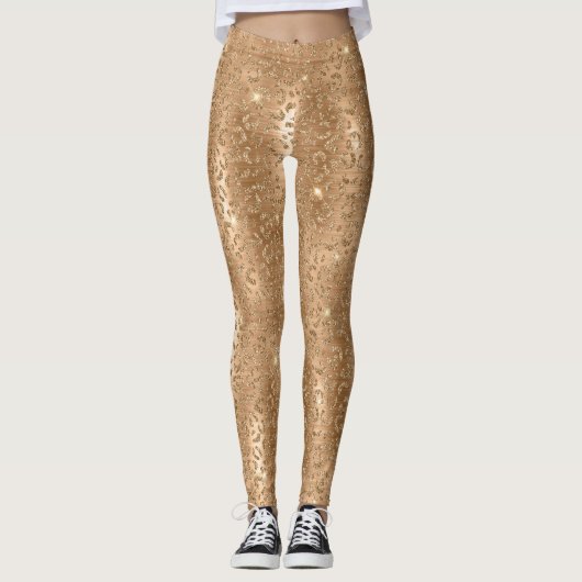 Gold Glam Glitter Leopard Print Leggings (Voorkant)