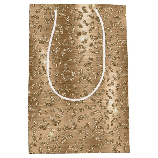 Gold Glam Glitter Leopard Print Medium Cadeauzakje (Voorkant)