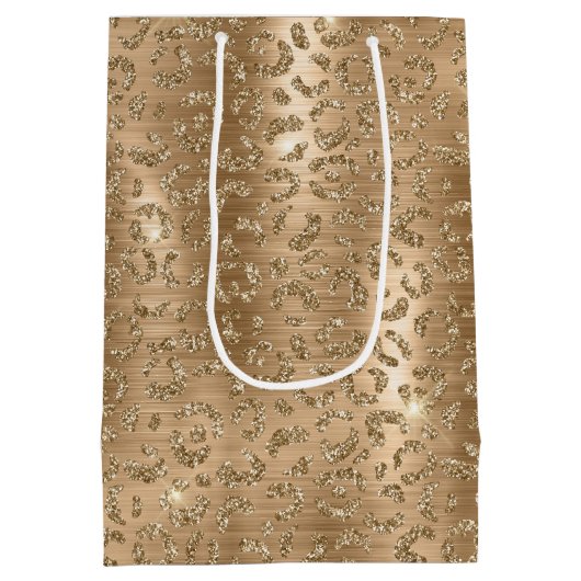 Gold Glam Glitter Leopard Print Medium Cadeauzakje (Achterkant)