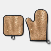 Gold Glam Glitter Leopard Print Ovenwant & Pannenlap Set (Voorkant)