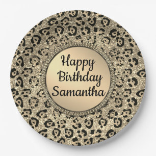 Gold Glam Glitter Leopard Print Paper Bord