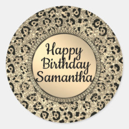 Gold Glam Glitter Leopard Print Ronde Sticker