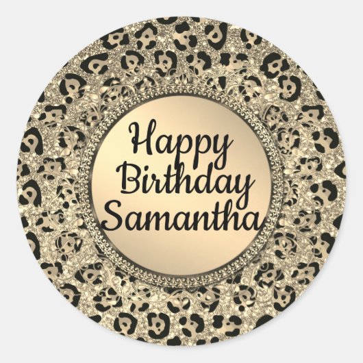 Gold Glam Glitter Leopard Print Ronde Sticker (Voorkant)