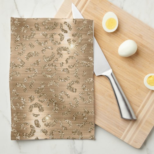 Gold Glam Glitter Leopard Print Theedoek (Quarter Fold)