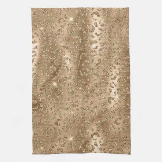 Gold Glam Glitter Leopard Print Theedoek (Verticaal)
