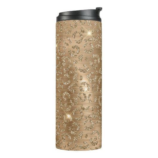 Gold Glam Glitter Leopard Print Thermosbeker (Gedraaid links)
