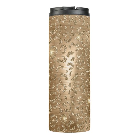 Gold Glam Glitter Leopard Print Thermosbeker (Achterkant)