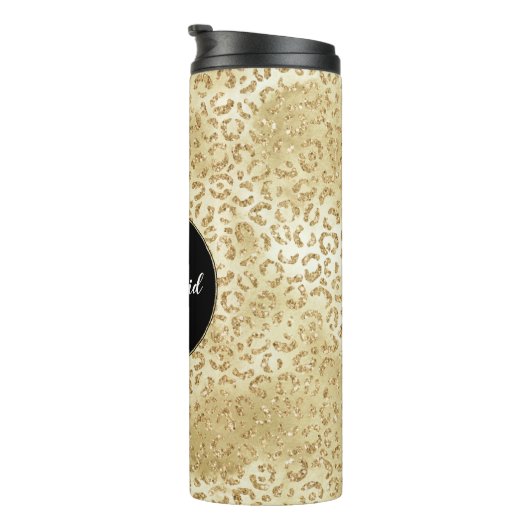 Gold Glam Glitter Leopard Print Thermosbeker (Geroteerd rechts)