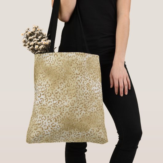 Gold Glam Glitter Leopard Print Tote Bag (Dichtbij)