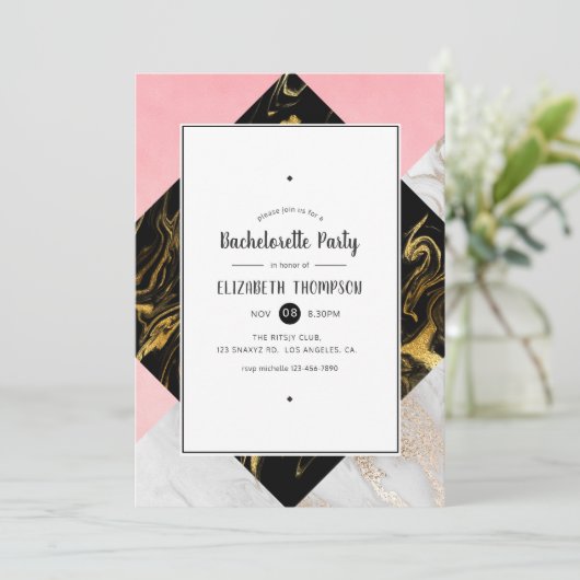 Gold Glam Glitter Marble Bachelorette Party Kaart (Staand voorkant)