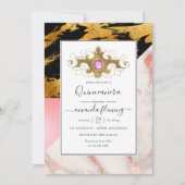 Gold Glam Glitter Marble Monogram Quinceañera Kaart (Voorkant)