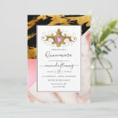 Gold Glam Glitter Marble Monogram Quinceañera Kaart (Staand voorkant)