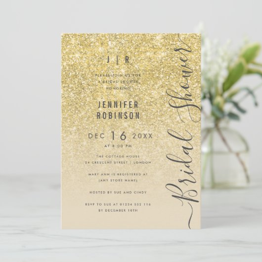 Gold Glam Glitter Script-Vrijgezellenfeest Kaart (Staand voorkant)