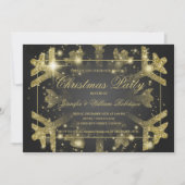 Gold Glam Glitter Sneeuwvlok Kerstvakantie Zwart Kaart (Voorkant)