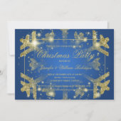 Gold Glam Glitter Snowflake Xmas Holiday Blue Kaart (Voorkant)