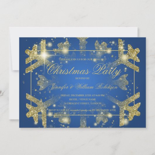 Gold Glam Glitter Snowflake Xmas Holiday Blue Kaart (Voorkant)
