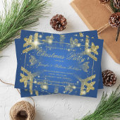 Gold Glam Glitter Snowflake Xmas Holiday Blue Kaart