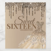 Gold Glam Glitter Spark Sweet 16 Birthday Party Wijn Etiket (Enkel label)