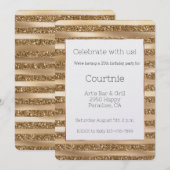 Gold Glam Glitter Stripes Verjaardag Kaart (Voorkant / Achterkant)