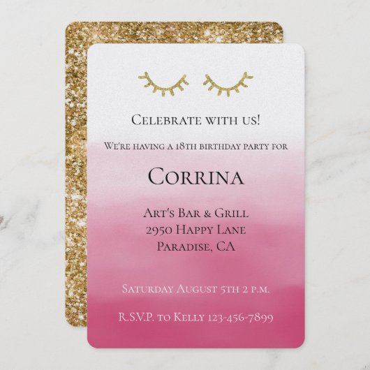 Gold Glam Glitter Stripes Verjaardag Kaart (Voorkant / Achterkant)