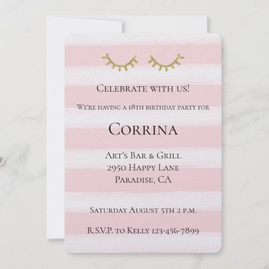 Gold Glam Glitter Wimpers Stripes Verjaardag Kaart (Voorkant)