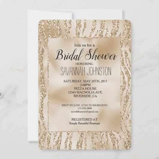 Gold Glam Glitter Zebra Animal Vrijgezellenfeest Kaart (Voorkant)