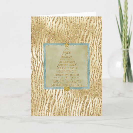 Gold Glam Glitter Zebra kerstboom Kaart (Voorkant)