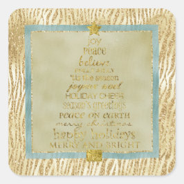 Gold Glam Glitter Zebra kerstboom Vierkante Sticker