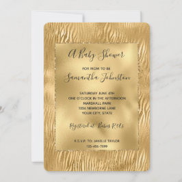 Gold Glam Glitz Zebra Print Baby shower Kaart