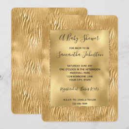 Gold Glam Glitz Zebra Print Baby shower Kaart