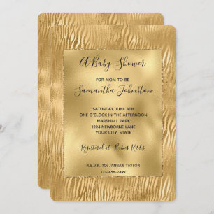 Gold Glam Glitz Zebra Print Baby shower Kaart