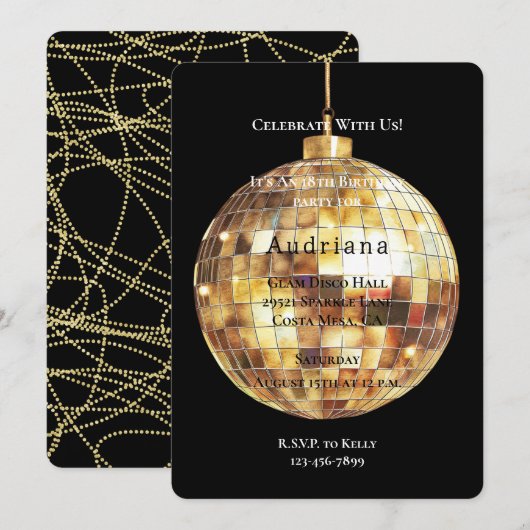 Gold Glam Glitzy Disco Ball Verjaardag Kaart (Voorkant / Achterkant)