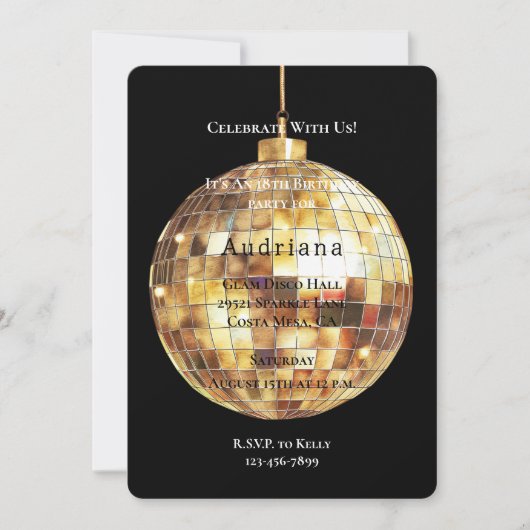 Gold Glam Glitzy Disco Ball Verjaardag Kaart (Voorkant)