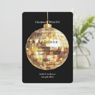 Gold Glam Glitzy Disco Ball Verjaardag Kaart