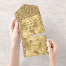 Gold Glam Glitzy Glitter All In One Uitnodiging