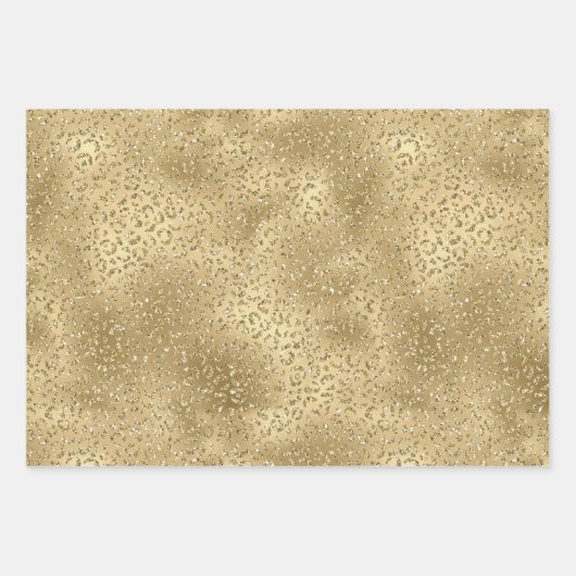 Gold Glam Glitzy Glitter Leopard Print Inpakpapier Vel (Voorkant)