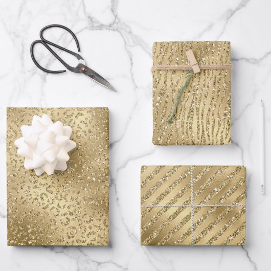 Gold Glam Glitzy Glitter Leopard Print Inpakpapier Vel (Voorkant)