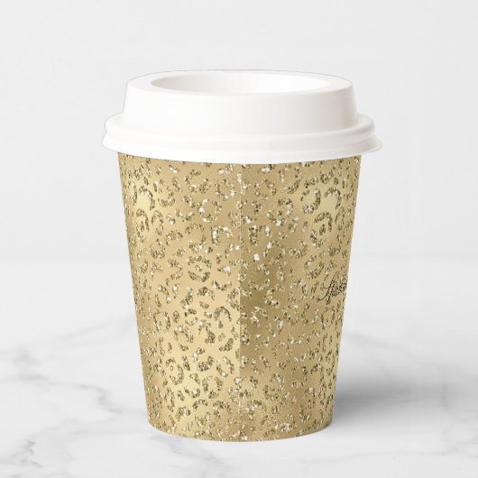 Gold Glam Glitzy Glitter Leopard Print Papieren Bekers (Rechts)