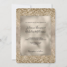 Gold Glam Glitzy Glitter Wedding Kaart