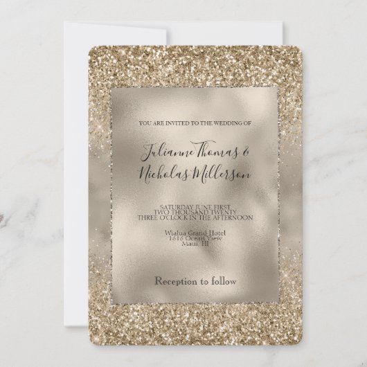 Gold Glam Glitzy Glitter Wedding Kaart (Voorkant)