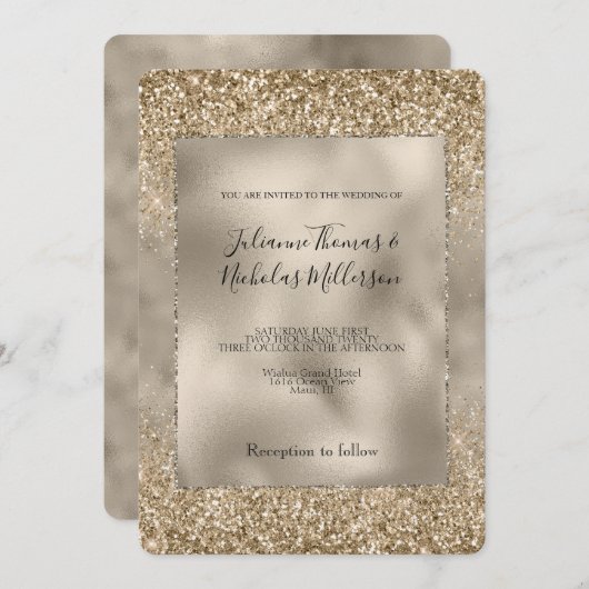 Gold Glam Glitzy Glitter Wedding Kaart (Voorkant / Achterkant)