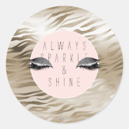Gold Glam Glitzy Silver Sparkle Eyes Stripes   Ronde Sticker