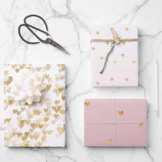 Gold Glam Hearts Confetti Variety Inpakpapier Vel (Voorkant)