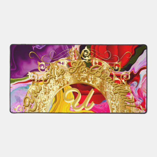 Gold Glam Initiaal U Monogram Motivatie Abstract Bureaumat (Voorkant)